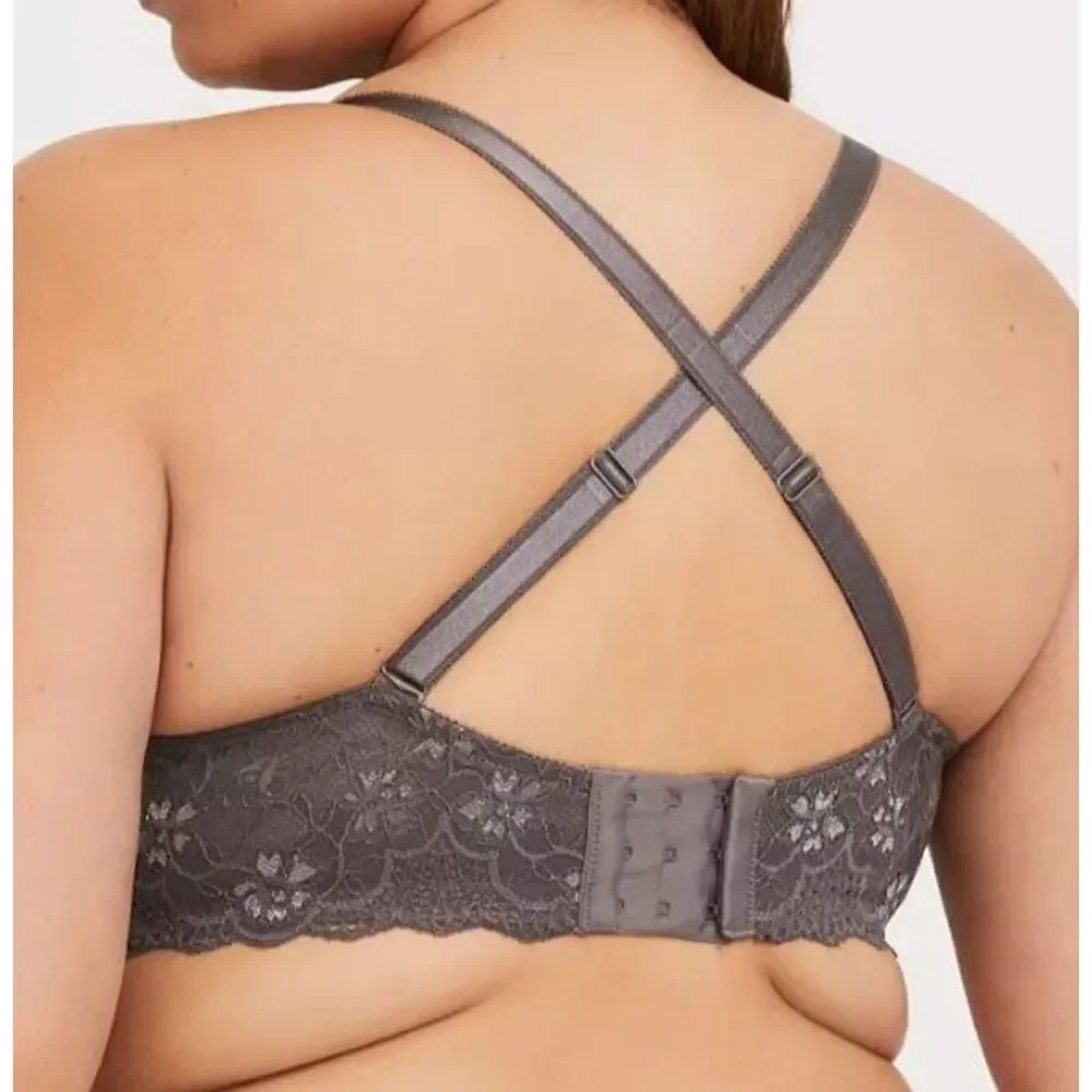 Torrid XO Plunge Lace Push-Up Bra in Plum Kitten/Dark Grey Size 42B